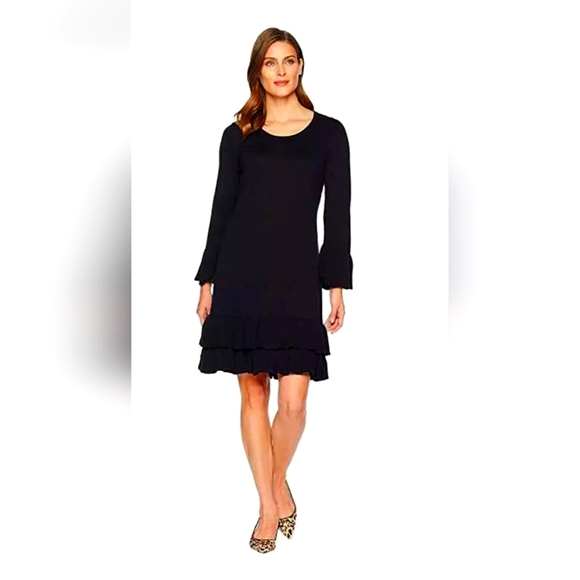 Nine West Dresses & Skirts - Nine West Women's Black Bell Sleeve Sweater Dress Ruffle Hem Size M